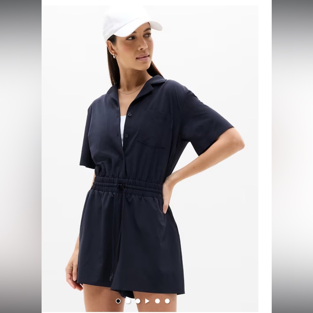 Athleta Blue Jumpsuit with Zip-Front and Tie Waist